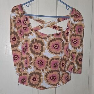 Floral Women's Top in Pink and Brown